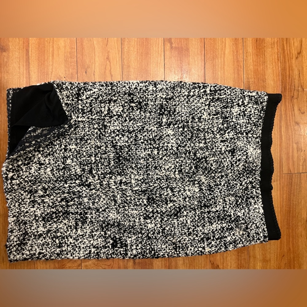 Amazing one of a kind suit, black and white tweed side, sheer lace detail.